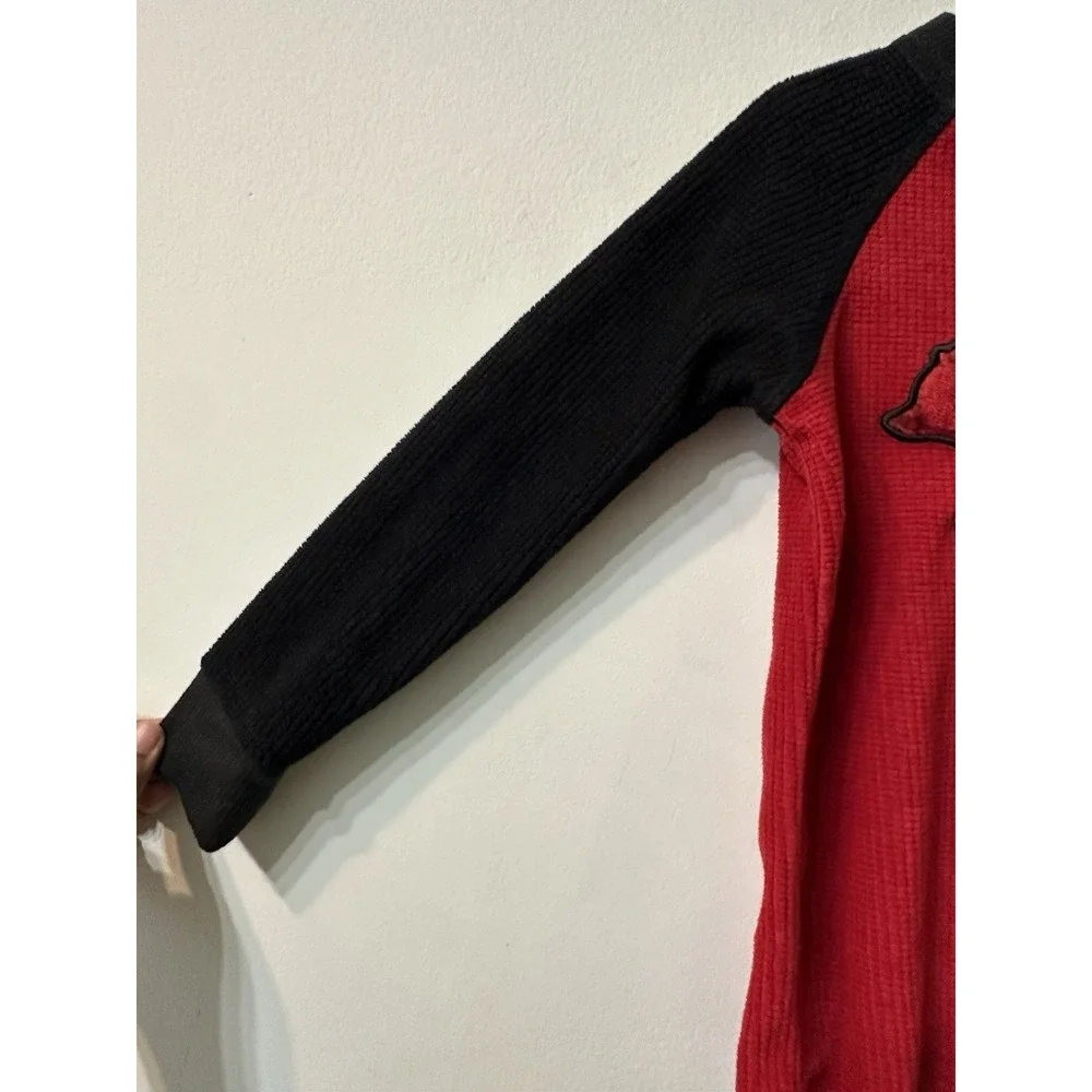 Eddie Bauer Kids Sleep Shirt Sz XXS 3/4 Red Black Thermal Waffle Bear Pajama Top